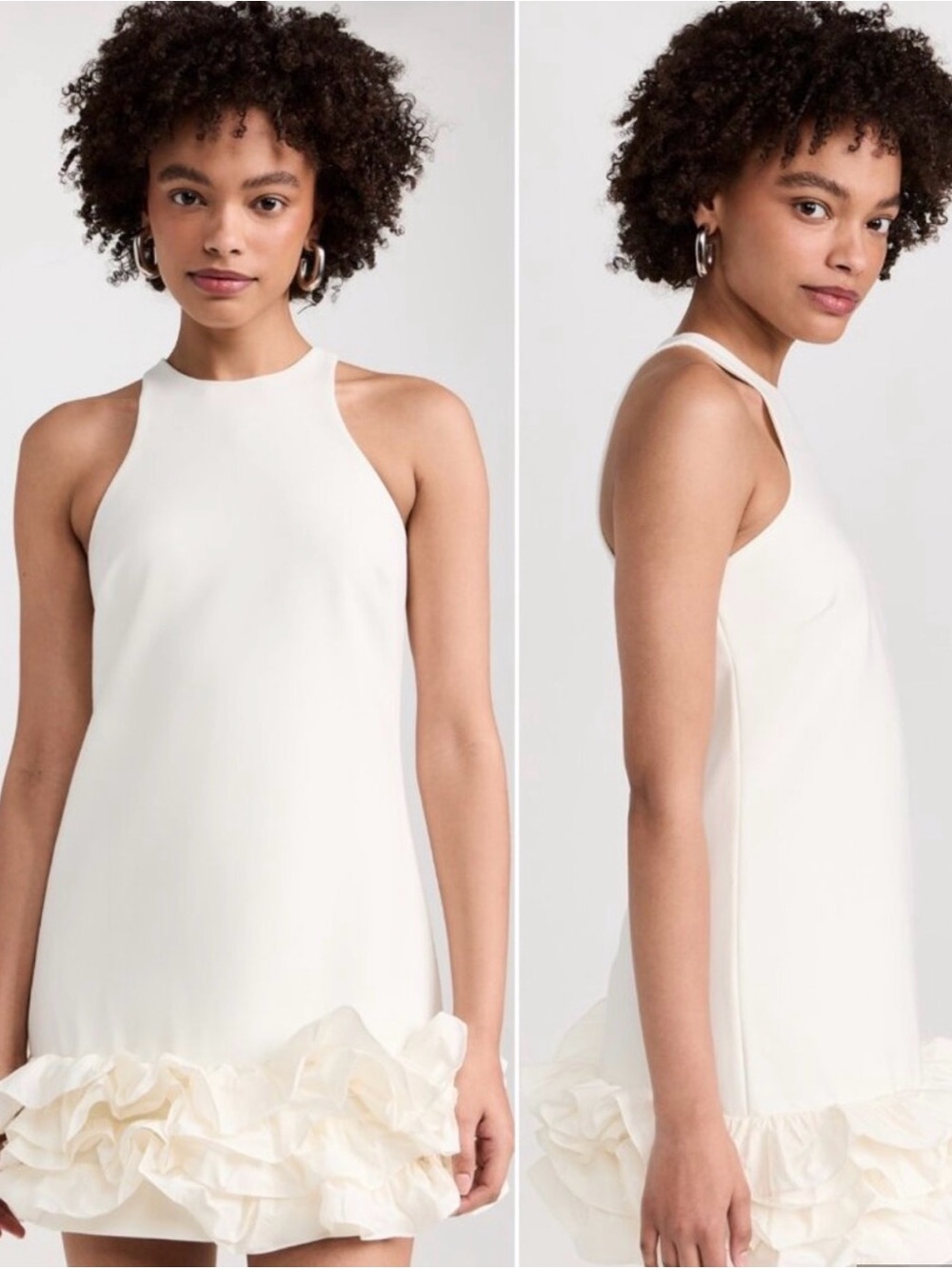 cinq a sept Ivory Halter Mini Dress with Ruffle Hem